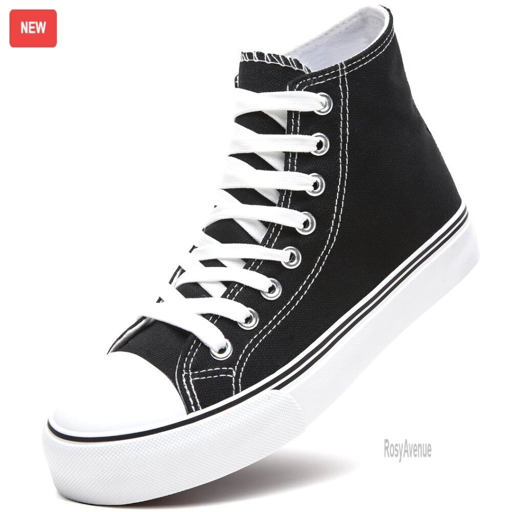 Women's High Top Canvas Sneakers, Lace-Up Walking Shoes, Memory Foam